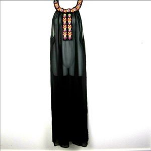 Ellen Weaver Black Sheer Swim Coverup Maxi…